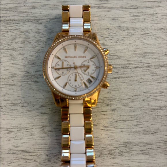 Michael Kors Rose Gold and White Chronograph Watch - Picture 1 of 3